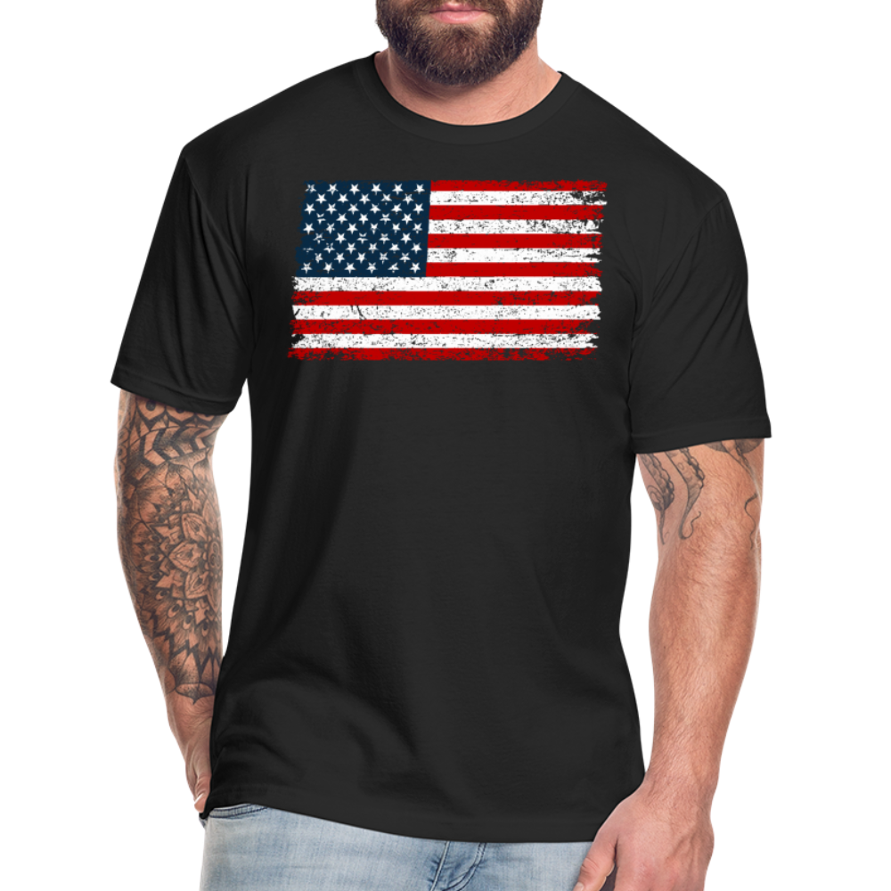 American Flag Distressed Cotton/Poly T-Shirt by Next Level - black
