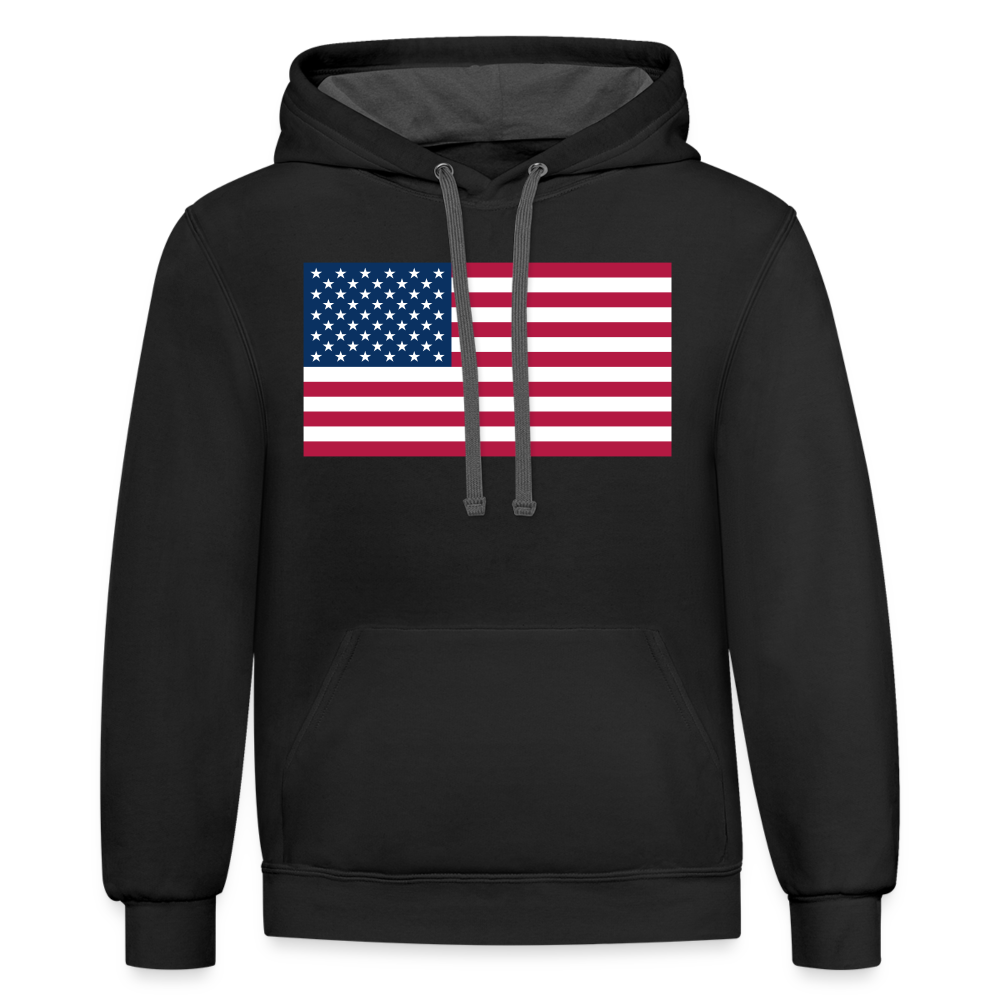 American Flag Color Contrast Hoodie - black/asphalt