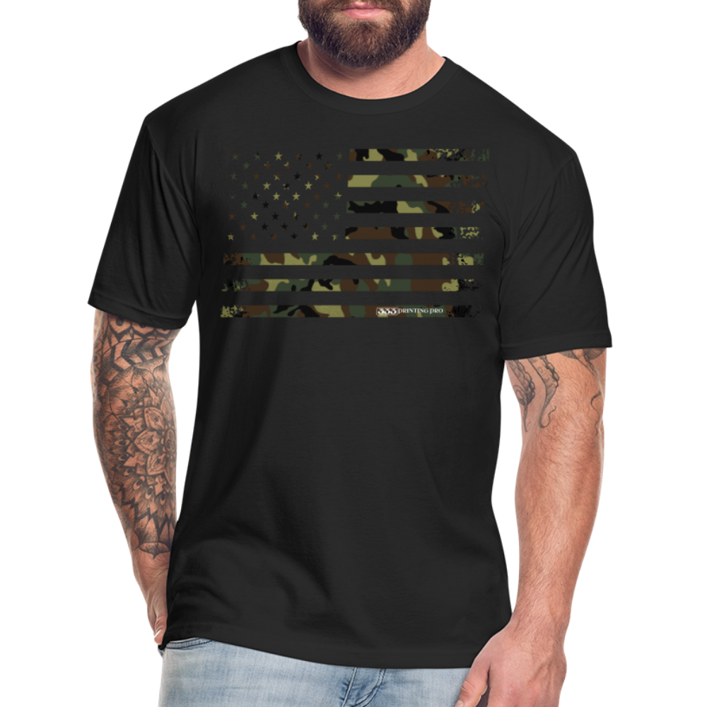 Camo Flag Fitted Cotton/Poly T-Shirt by Next Level - black