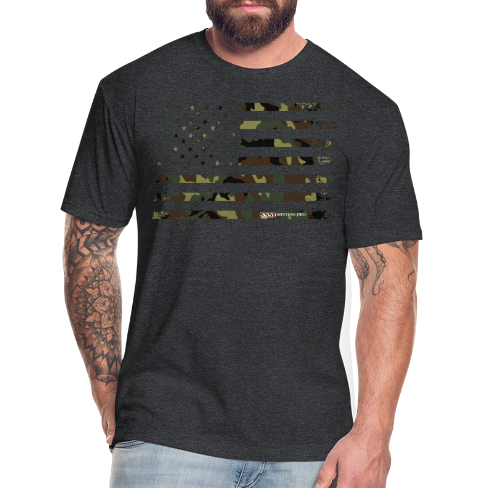 Camo Flag Fitted Cotton/Poly T-Shirt by Next Level - heather black