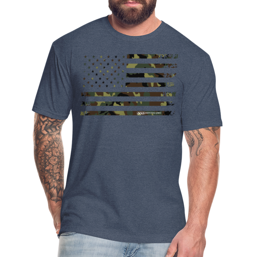 Camo Flag Fitted Cotton/Poly T-Shirt by Next Level - heather navy