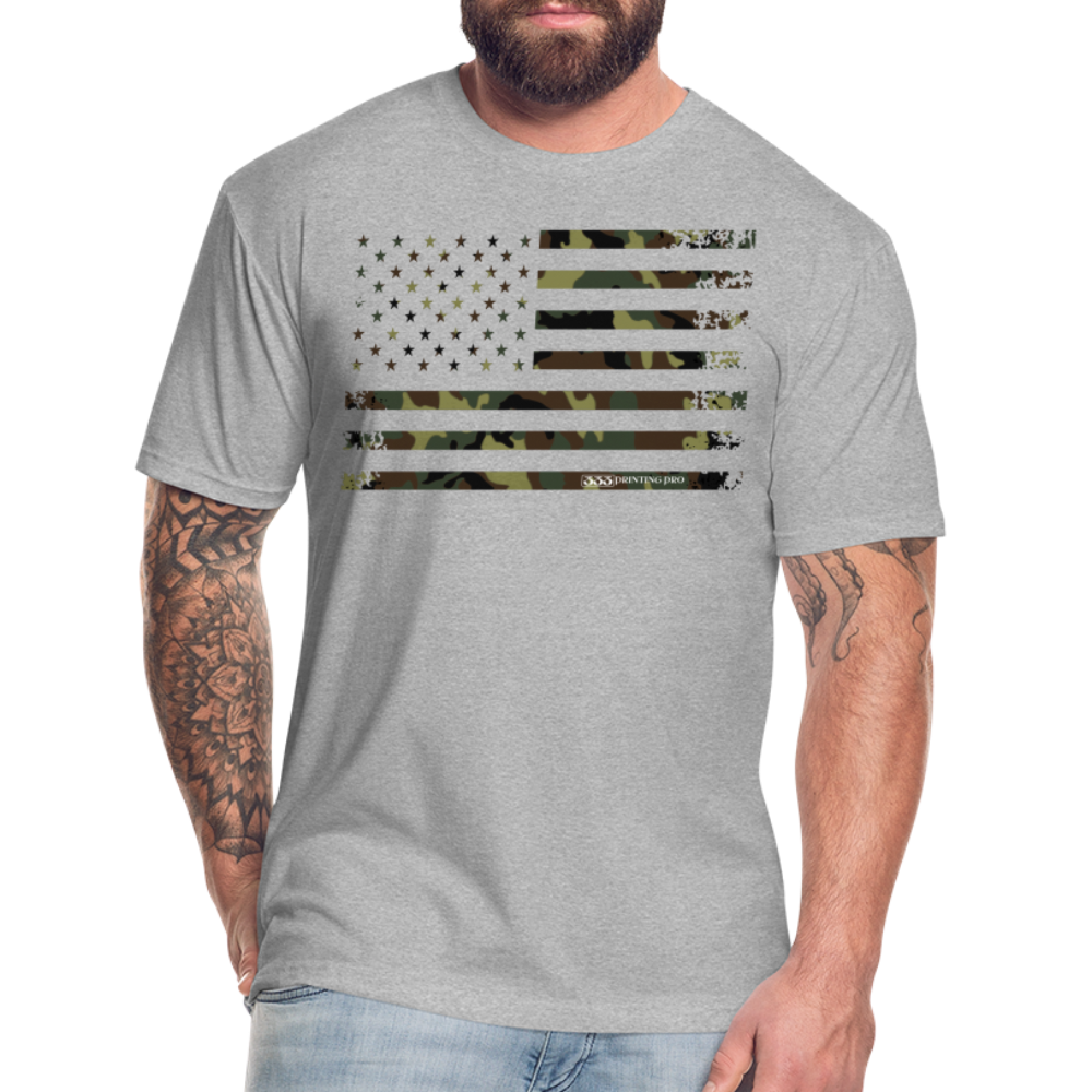 Camo Flag Fitted Cotton/Poly T-Shirt by Next Level - heather gray