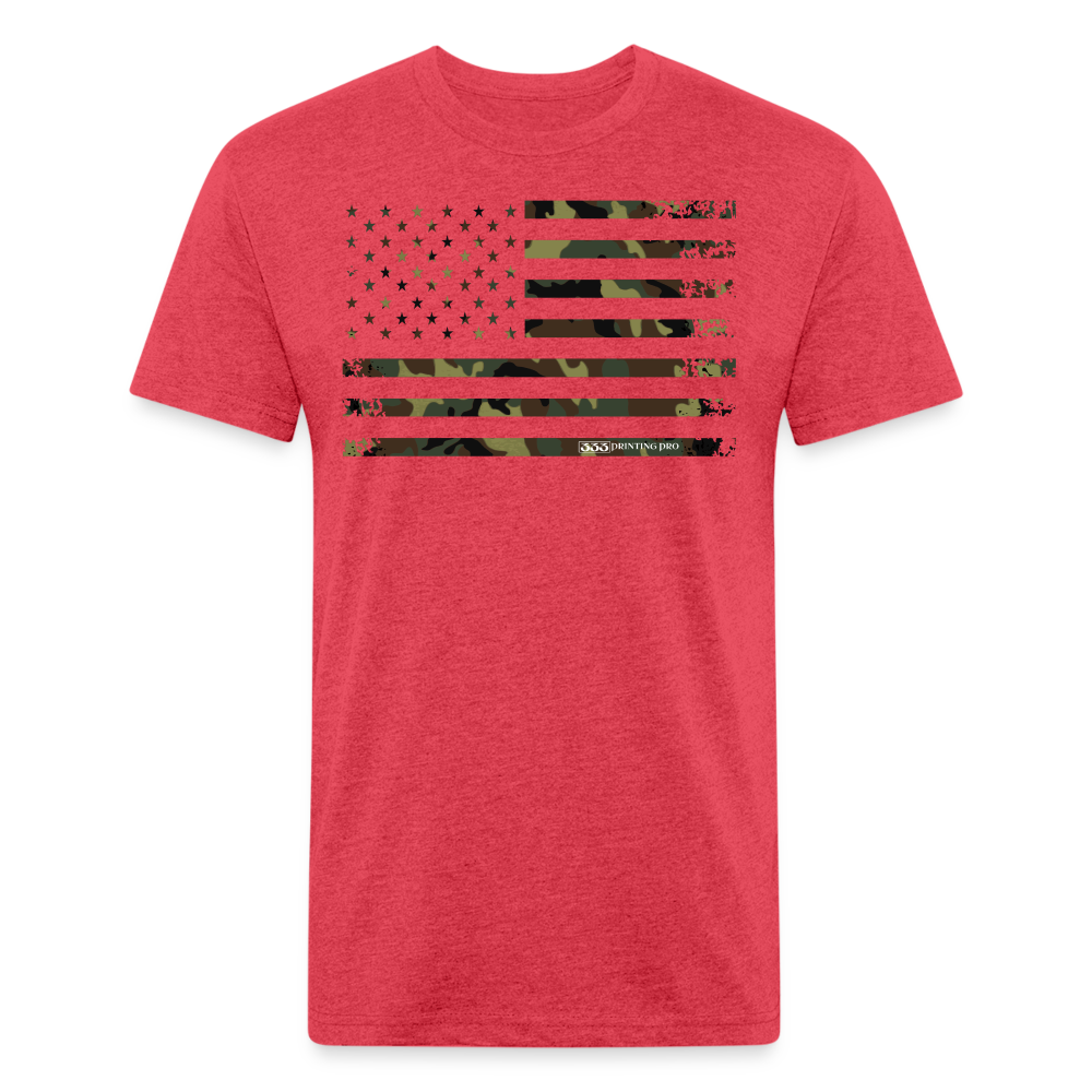 Camo Flag Fitted Cotton/Poly T-Shirt by Next Level - heather red