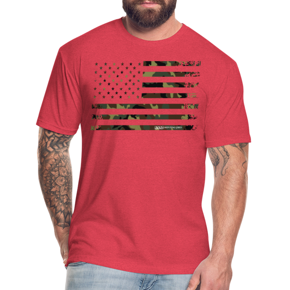 Camo Flag Fitted Cotton/Poly T-Shirt by Next Level - heather red