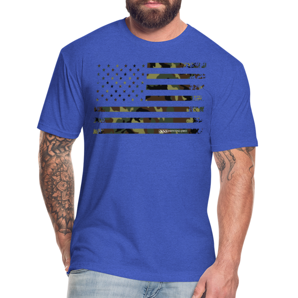 Camo Flag Fitted Cotton/Poly T-Shirt by Next Level - heather royal