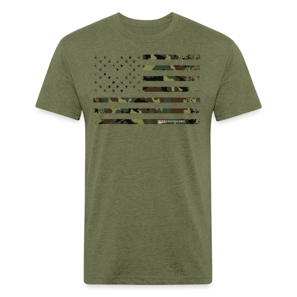 Camo Flag Fitted Cotton/Poly T-Shirt by Next Level - heather military green