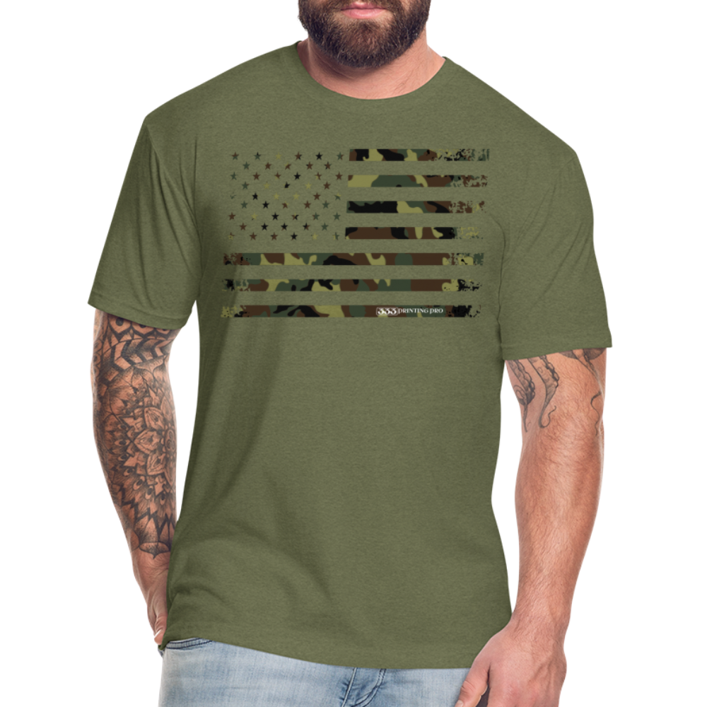 Camo Flag Fitted Cotton/Poly T-Shirt by Next Level - heather military green