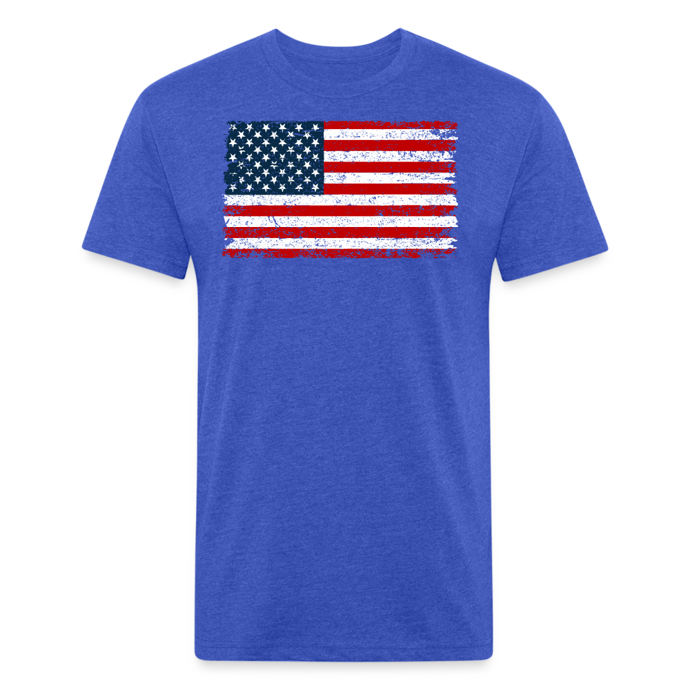 American Flag Distressed Cotton/Poly T-Shirt by Next Level - heather royal