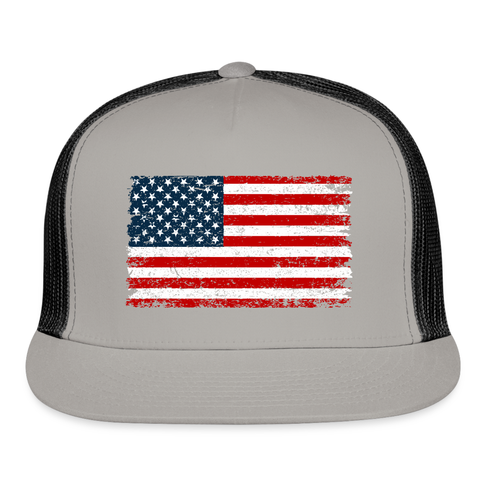 American Flag Color / Multi Trucker Hat - gray/black