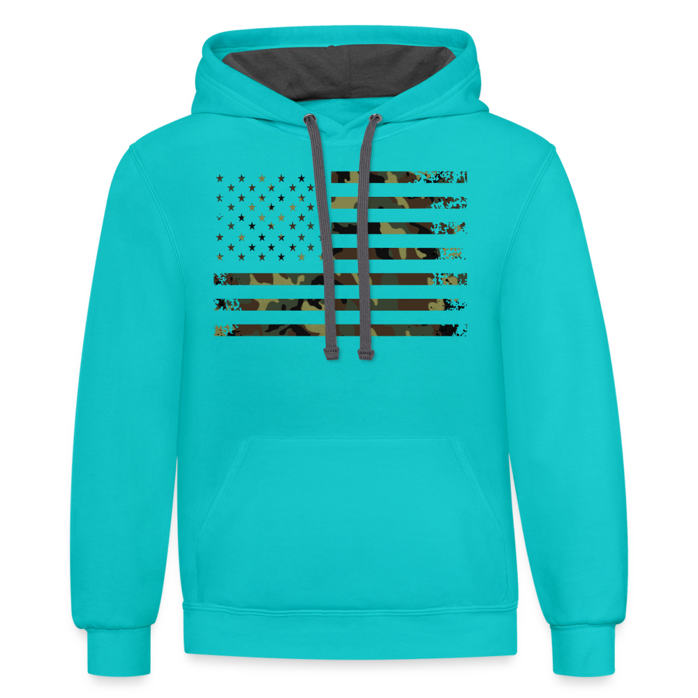 Camo Flag Contrast Hoodie - scuba blue/asphalt
