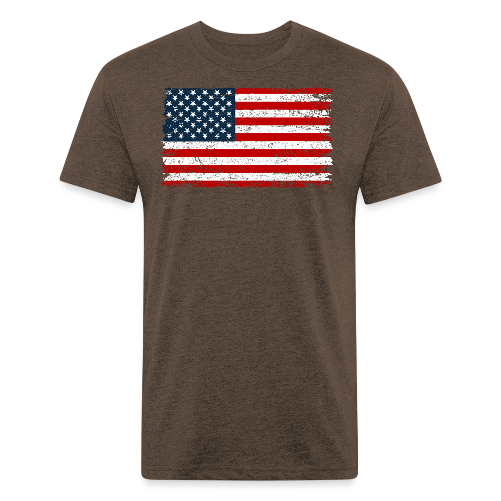 American Flag Distressed Cotton/Poly T-Shirt by Next Level - heather espresso