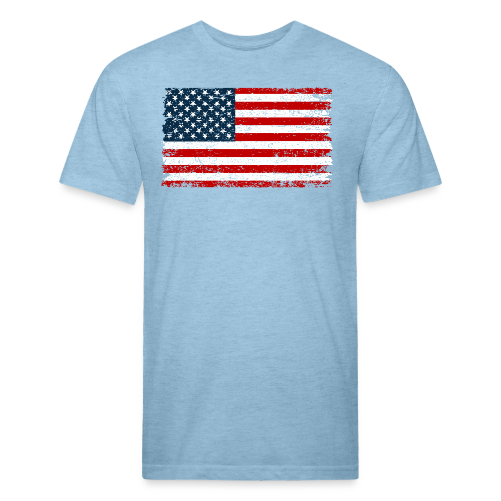 American Flag Distressed Cotton/Poly T-Shirt by Next Level - heather blue