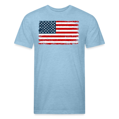 American Flag Distressed Cotton/Poly T-Shirt by Next Level - heather blue