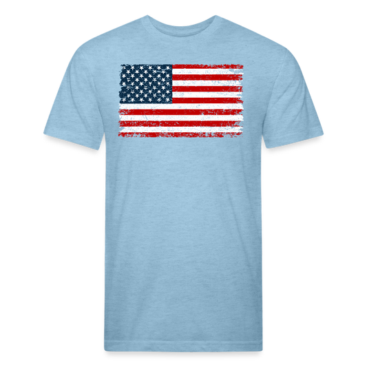 American Flag Distressed Cotton/Poly T-Shirt by Next Level - heather blue