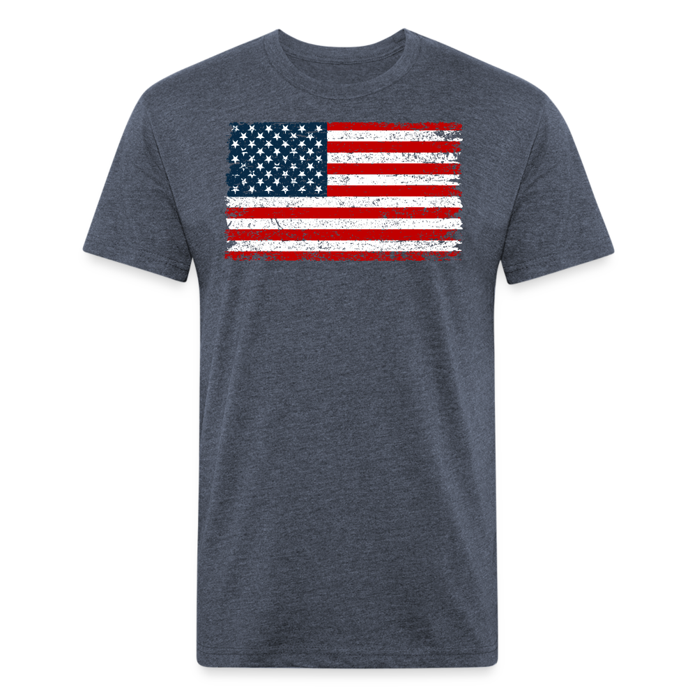 American Flag Distressed Cotton/Poly T-Shirt by Next Level - heather navy
