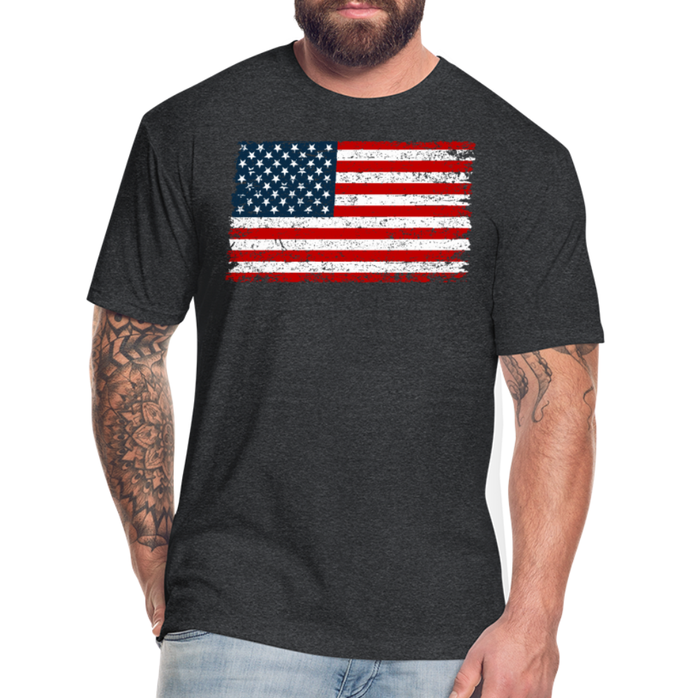American Flag Distressed Cotton/Poly T-Shirt by Next Level - heather black