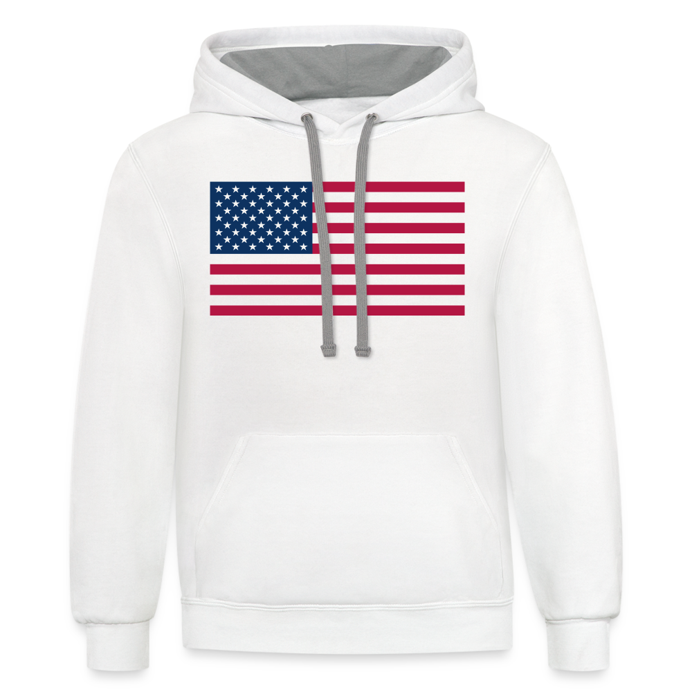 American Flag Color Contrast Hoodie - white/gray