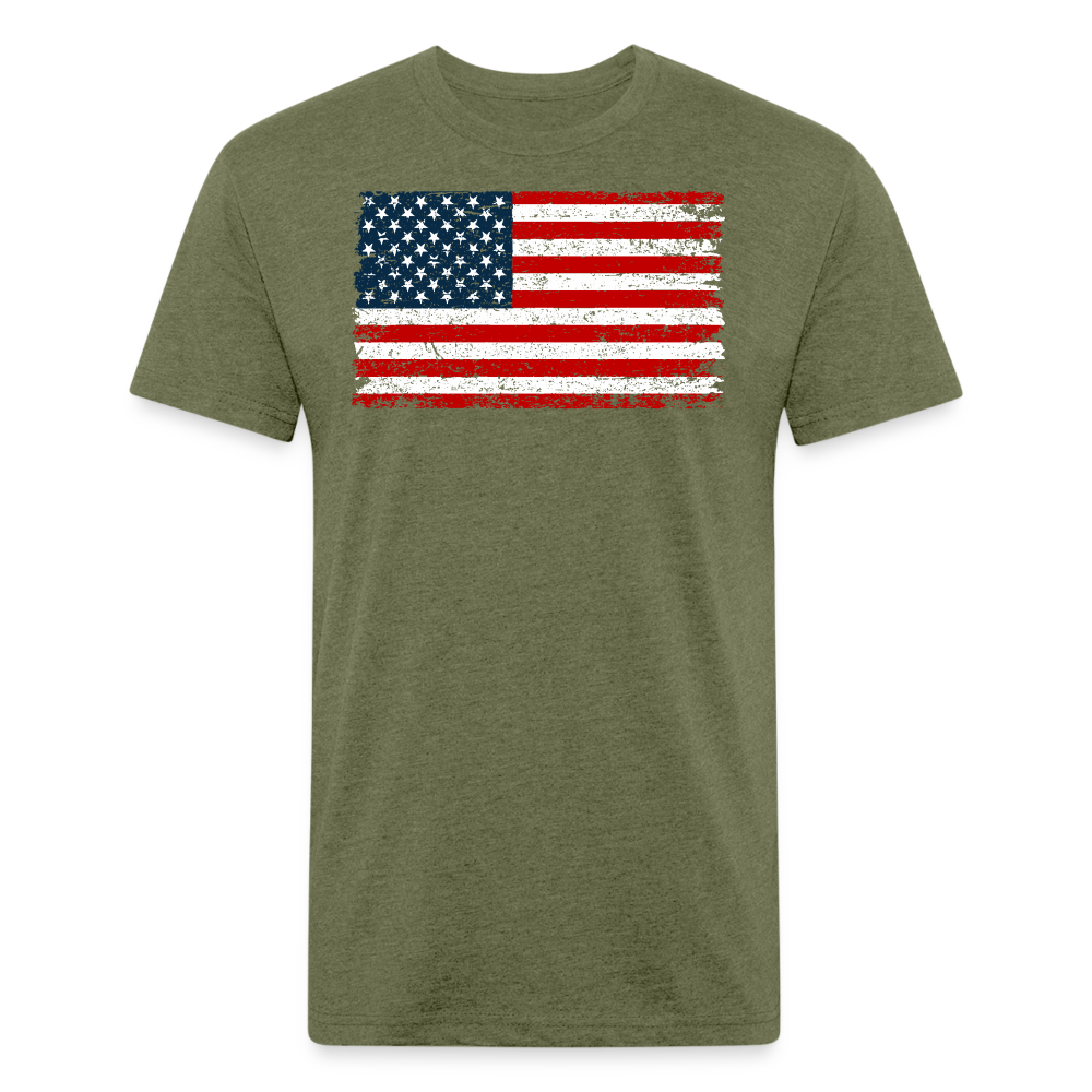 American Flag Distressed Cotton/Poly T-Shirt by Next Level - heather military green