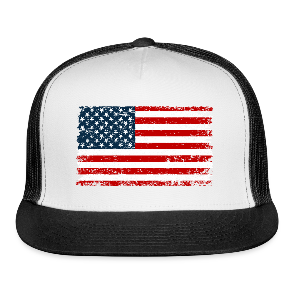 American Flag Color / Multi Trucker Hat - white/black