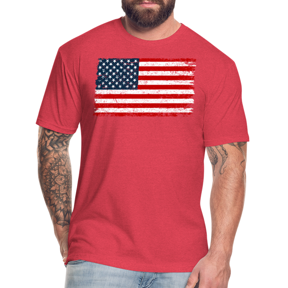 American Flag Distressed Cotton/Poly T-Shirt by Next Level - heather red