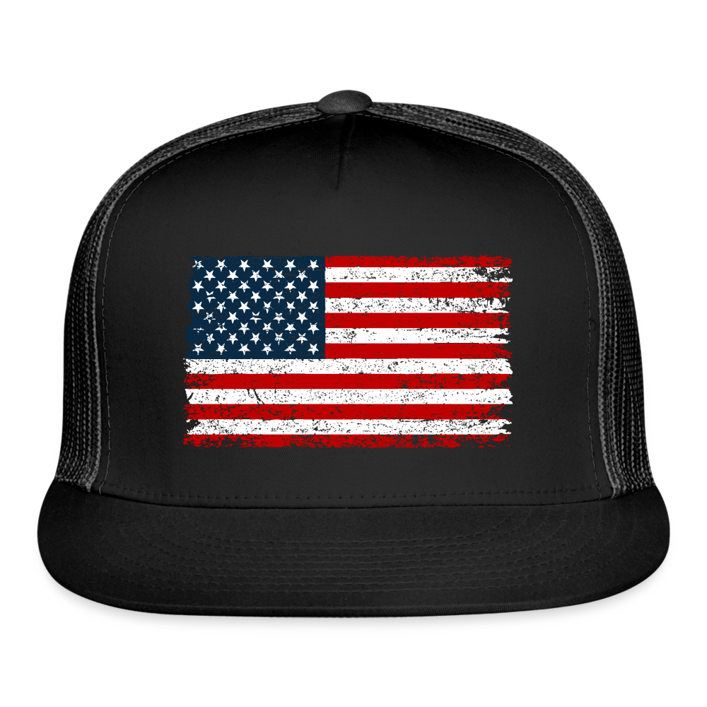 American Flag Color / Multi Trucker Hat - black/black