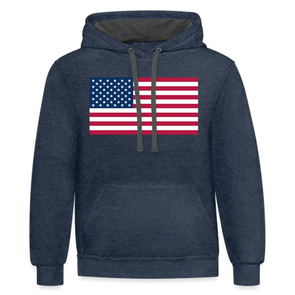 American Flag Color Contrast Hoodie - indigo heather/asphalt