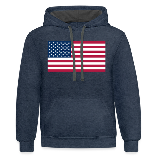 American Flag Color Contrast Hoodie - indigo heather/asphalt