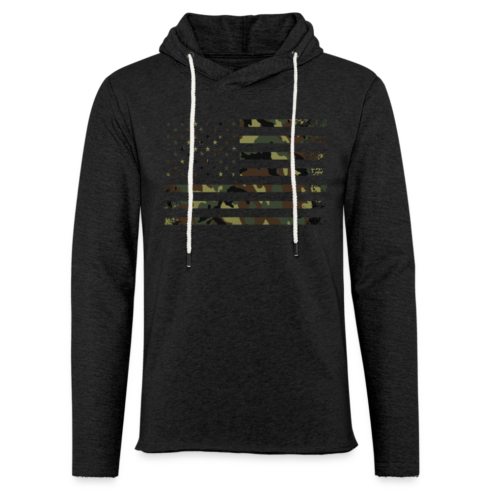 American Flag Camp Thin Lightweight Terry Hoodie - charcoal grey