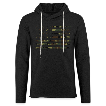 American Flag Camp Thin Lightweight Terry Hoodie - charcoal grey