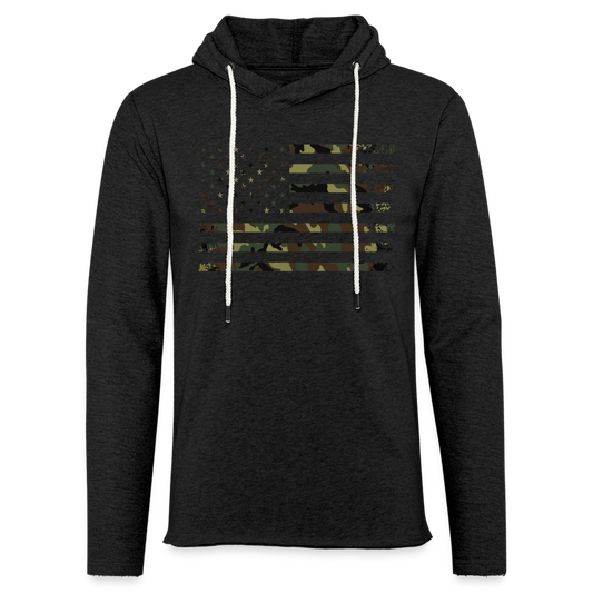 American Flag Camp Thin Lightweight Terry Hoodie - charcoal grey