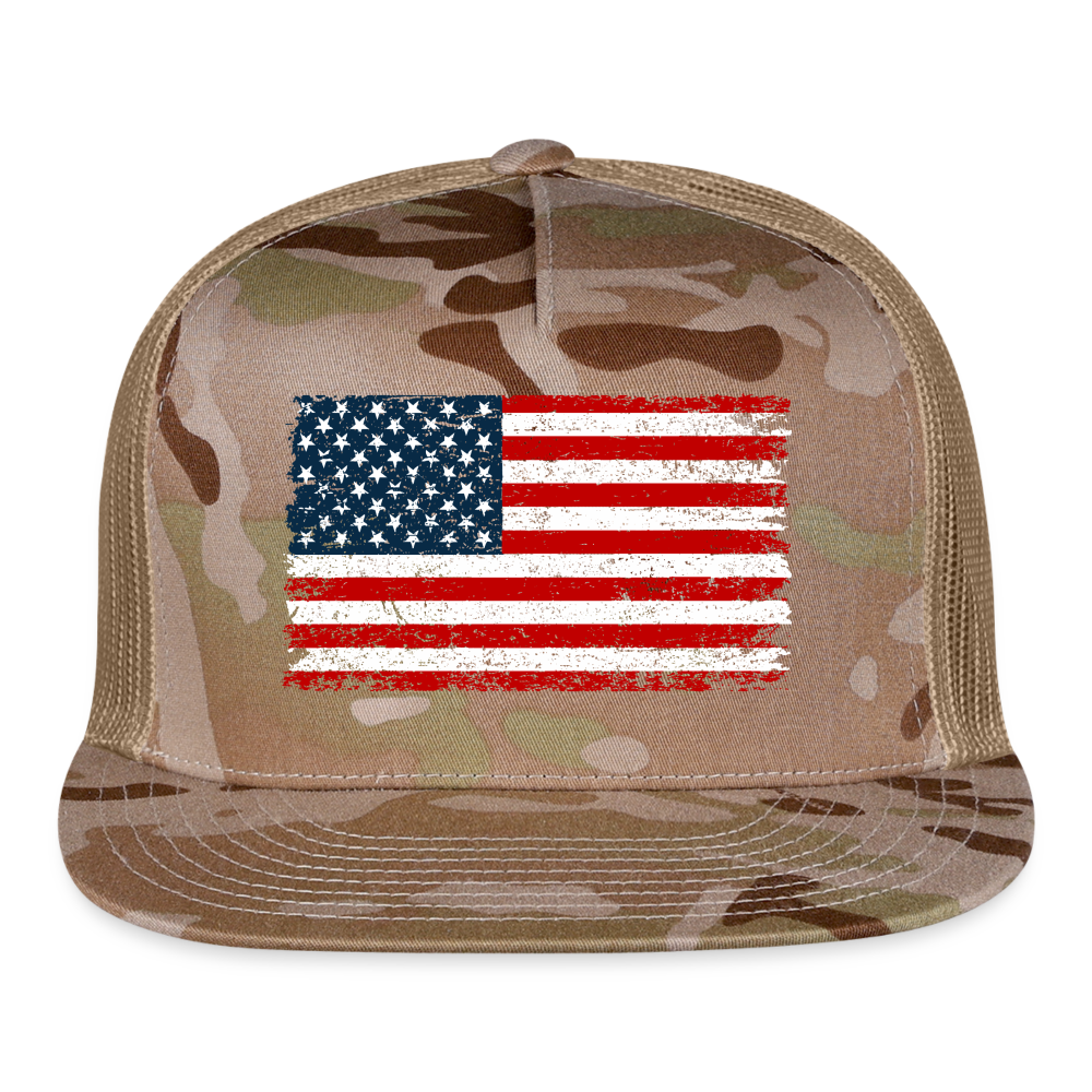American Flag Color / Multi Trucker Hat - MultiCam\tan