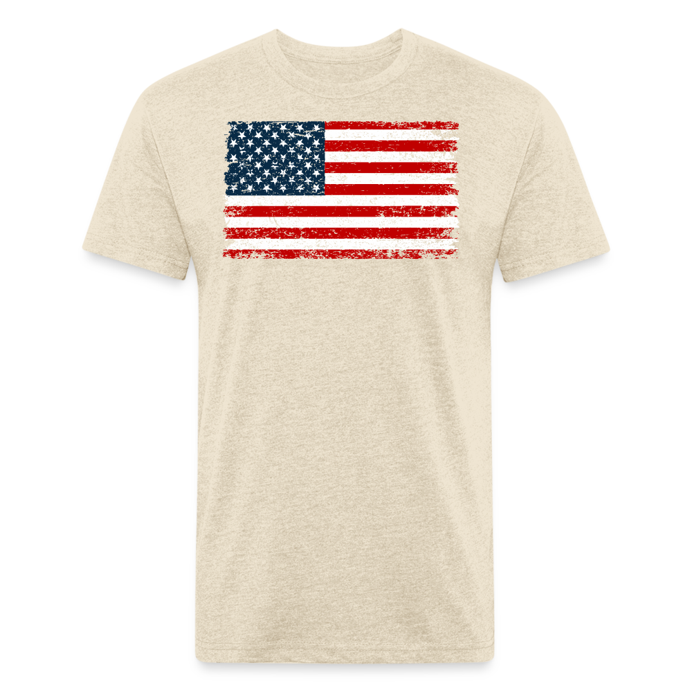 American Flag Distressed Cotton/Poly T-Shirt by Next Level - heather cream