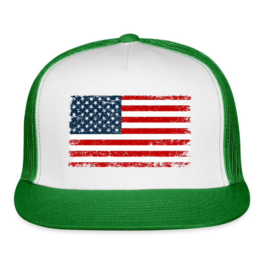 American Flag Color / Multi Trucker Hat - white/kelly green