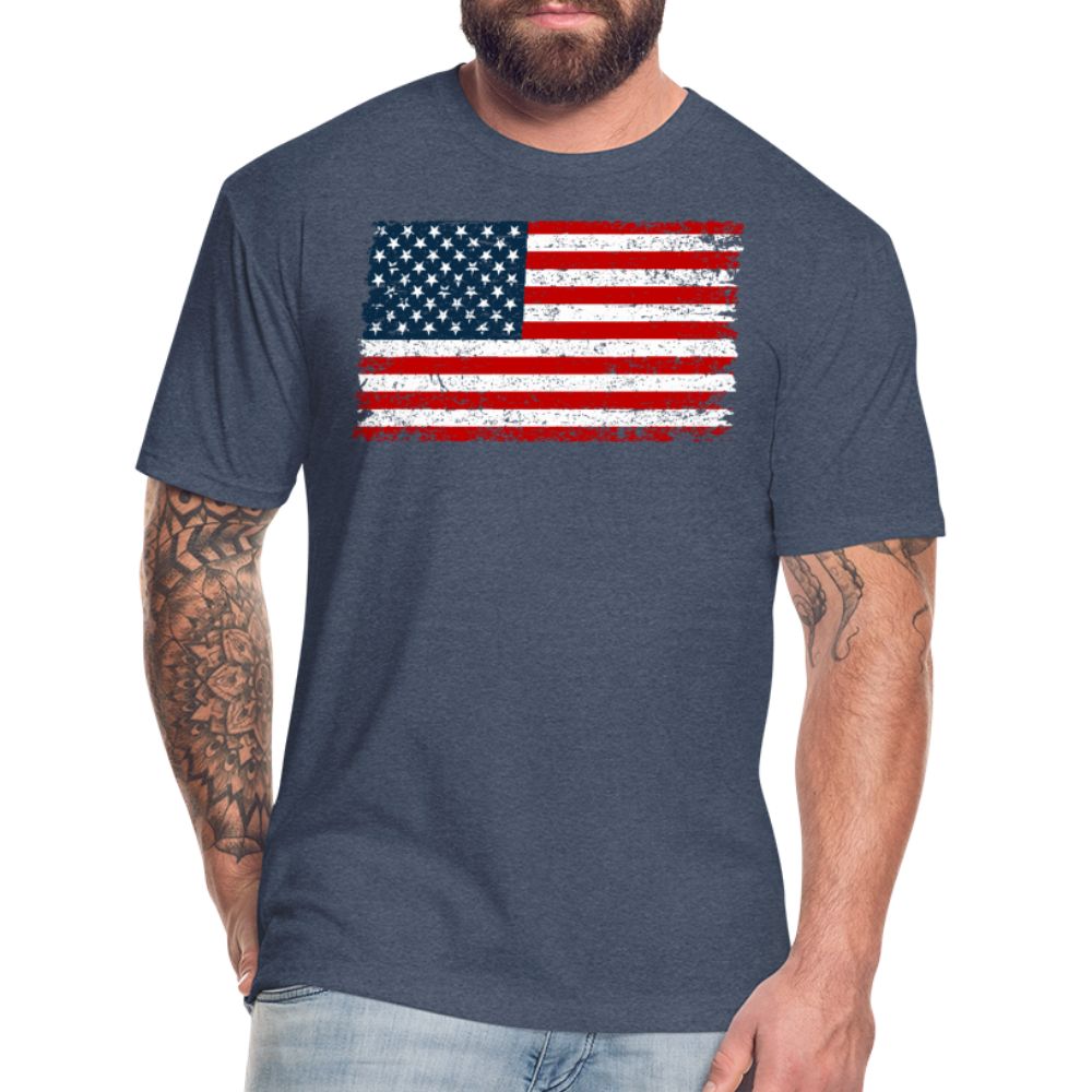 American Flag Distressed Cotton/Poly T-Shirt by Next Level - heather navy