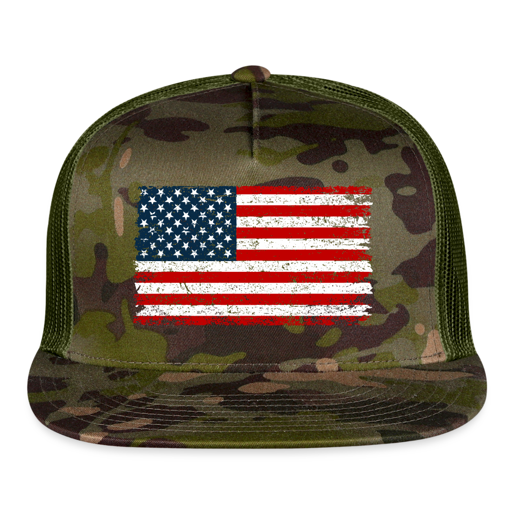 American Flag Color / Multi Trucker Hat - MultiCam\green