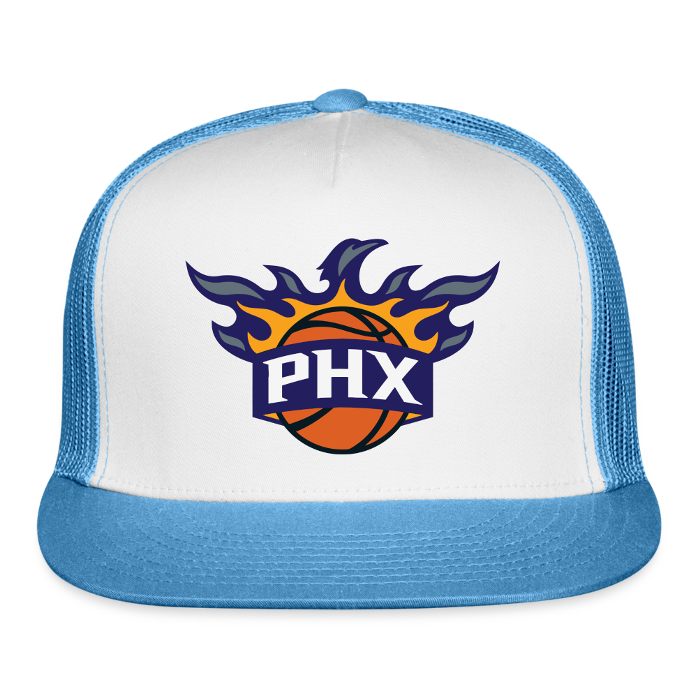 Phx Suns Flame Trucker Hat - white/blue