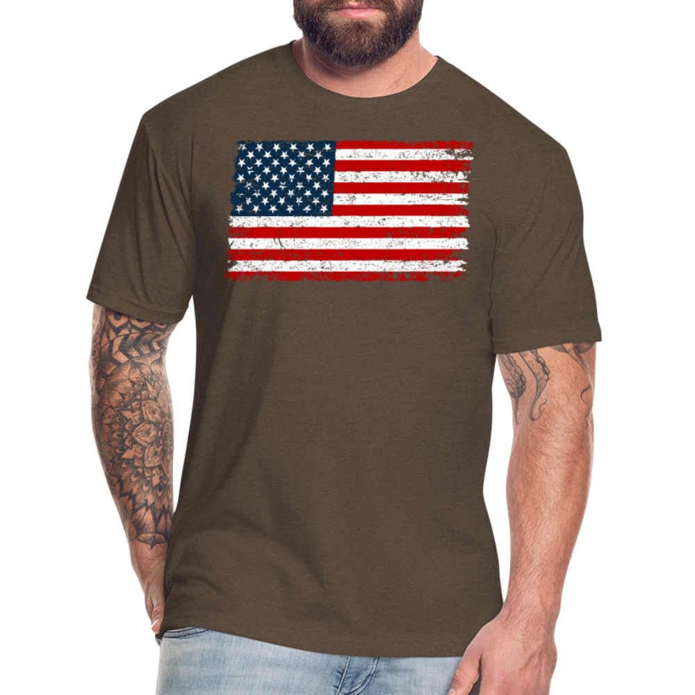 American Flag Distressed Cotton/Poly T-Shirt by Next Level - heather espresso