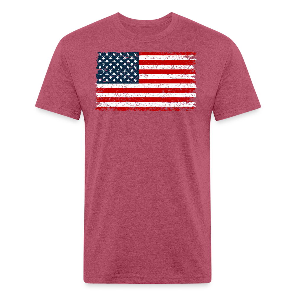 American Flag Distressed Cotton/Poly T-Shirt by Next Level - heather burgundy