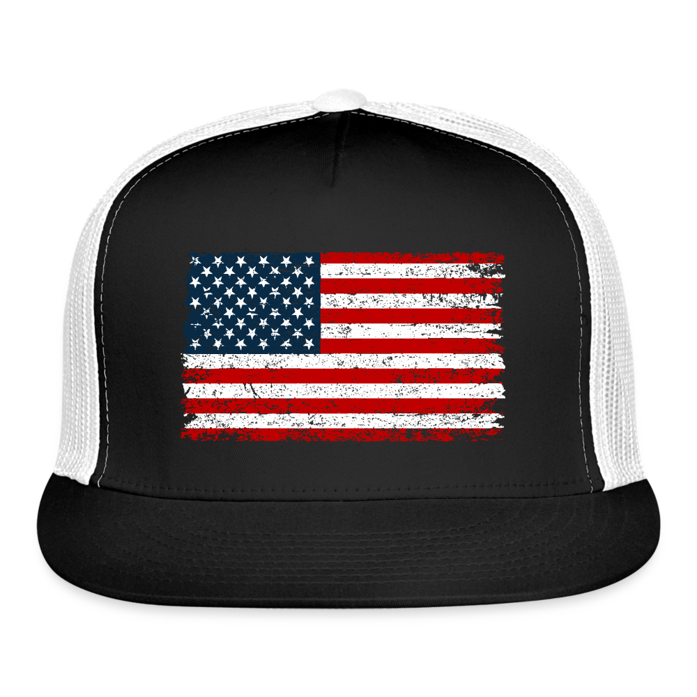 American Flag Color / Multi Trucker Hat - black/white