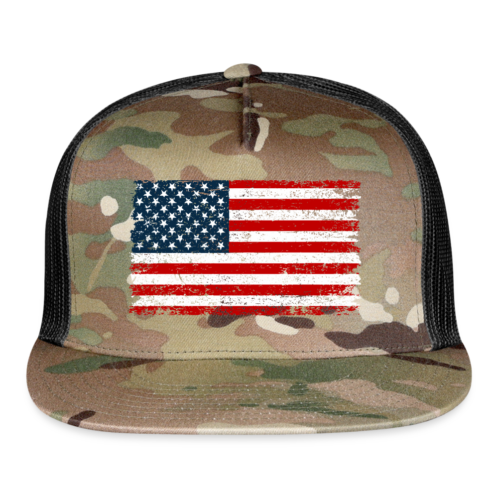 American Flag Color / Multi Trucker Hat - MultiCam\black