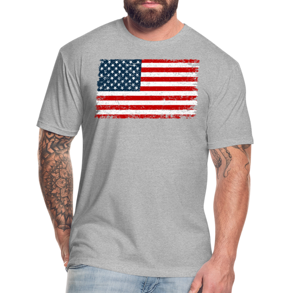American Flag Distressed Cotton/Poly T-Shirt by Next Level - heather gray