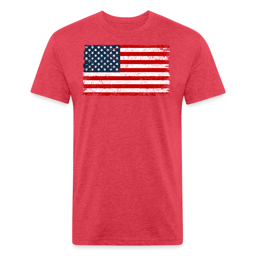 American Flag Distressed Cotton/Poly T-Shirt by Next Level - heather red