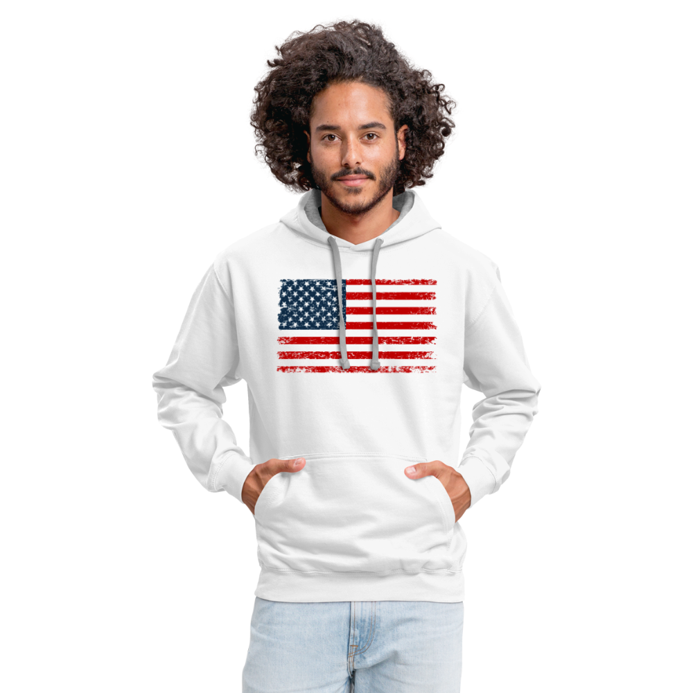 American Flag Distressed Contrast Hoodie - white/gray