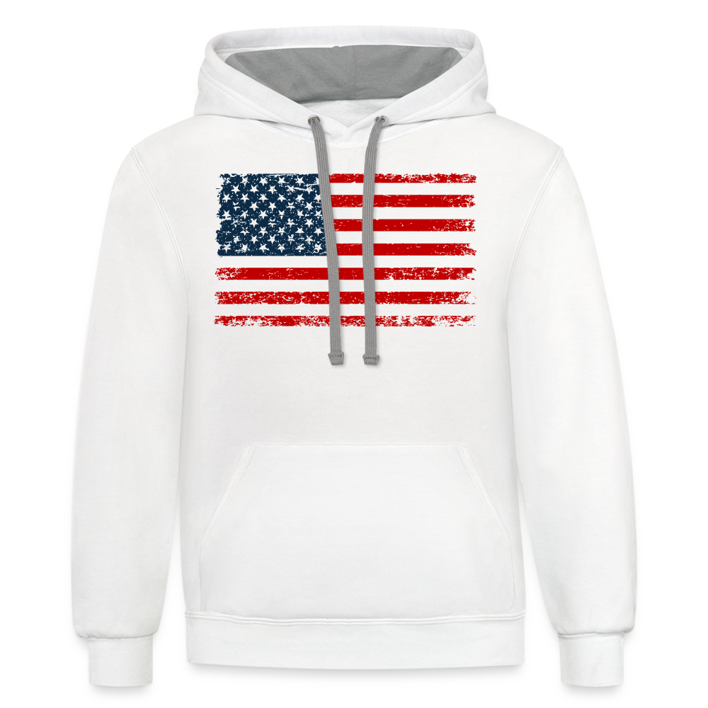 American Flag Distressed Contrast Hoodie - white/gray