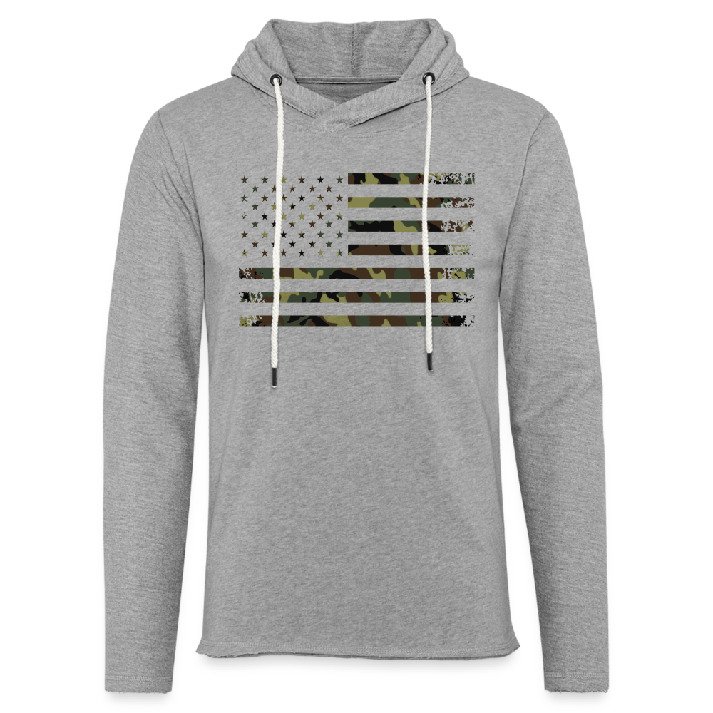American Flag Camp Thin Lightweight Terry Hoodie - heather gray