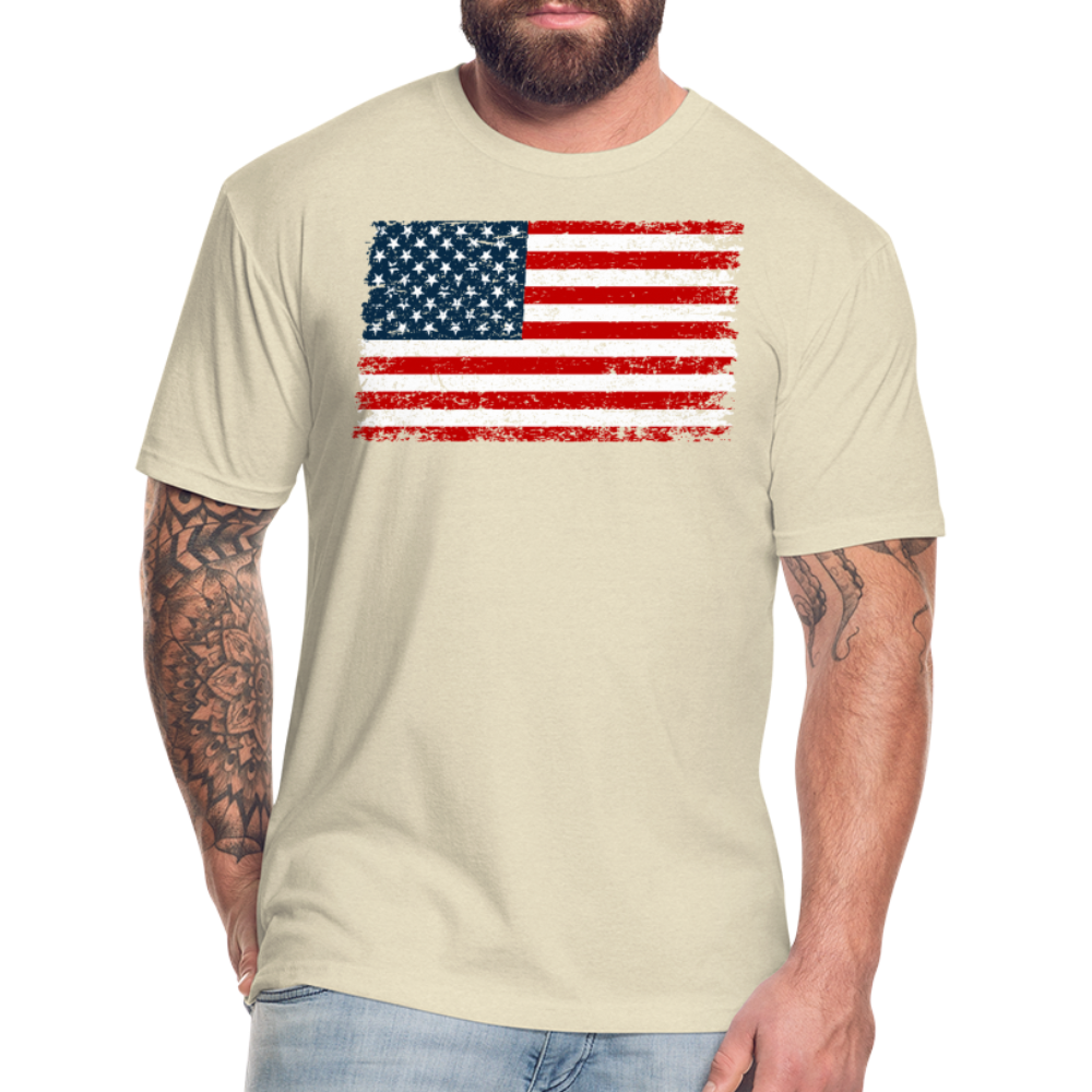 American Flag Distressed Cotton/Poly T-Shirt by Next Level - heather cream