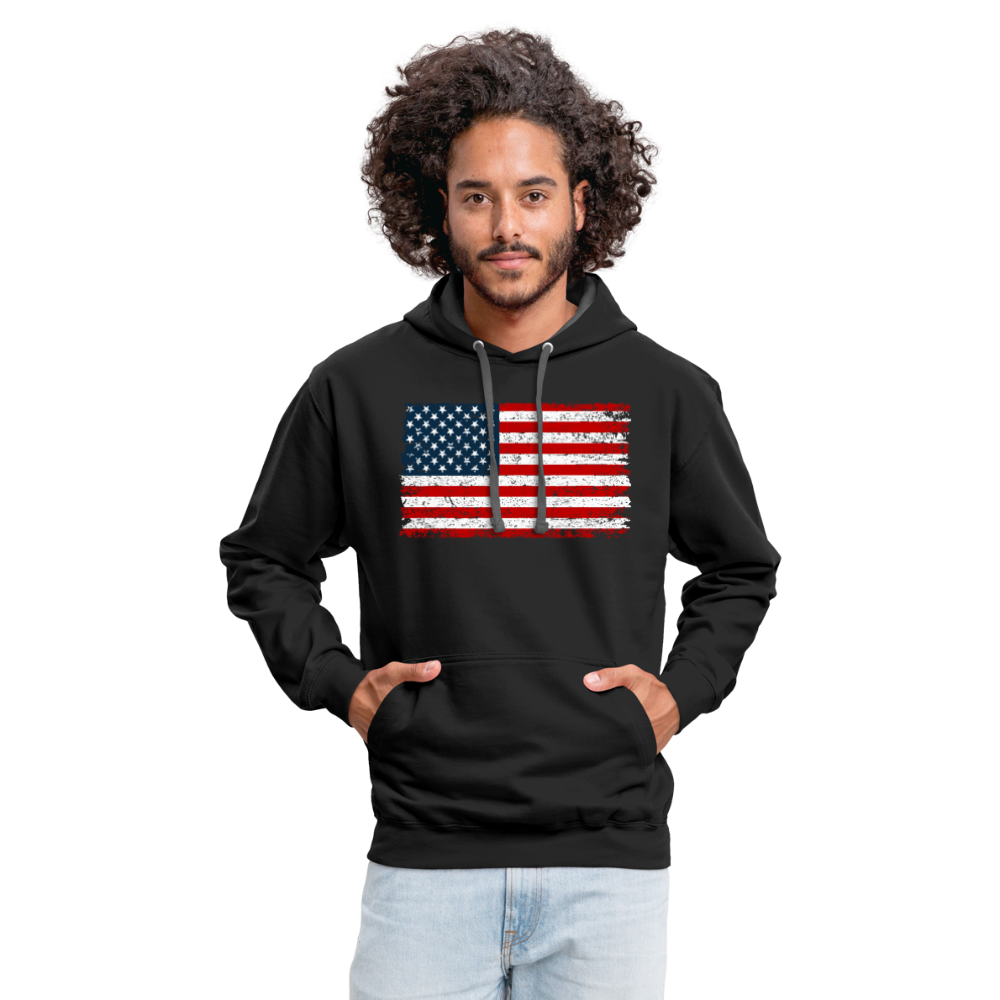 American Flag Distressed Contrast Hoodie - black/asphalt