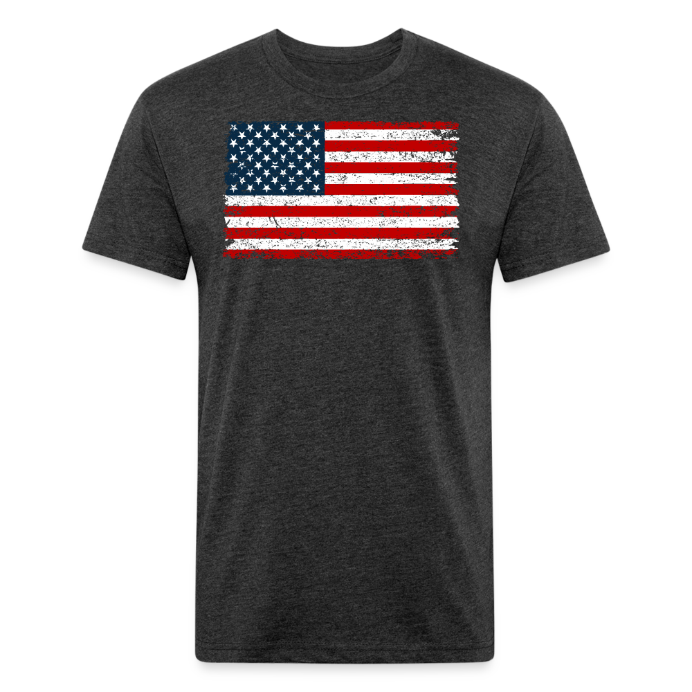 American Flag Distressed Cotton/Poly T-Shirt by Next Level - heather black