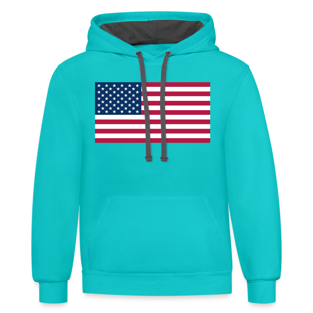 American Flag Color Contrast Hoodie - scuba blue/asphalt