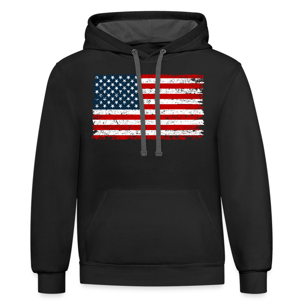 American Flag Distressed Contrast Hoodie - black/asphalt
